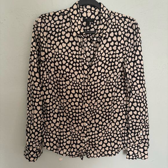 J, Crew Silk Heart Pattern Button Down Blouse - Picture 1 of 5
